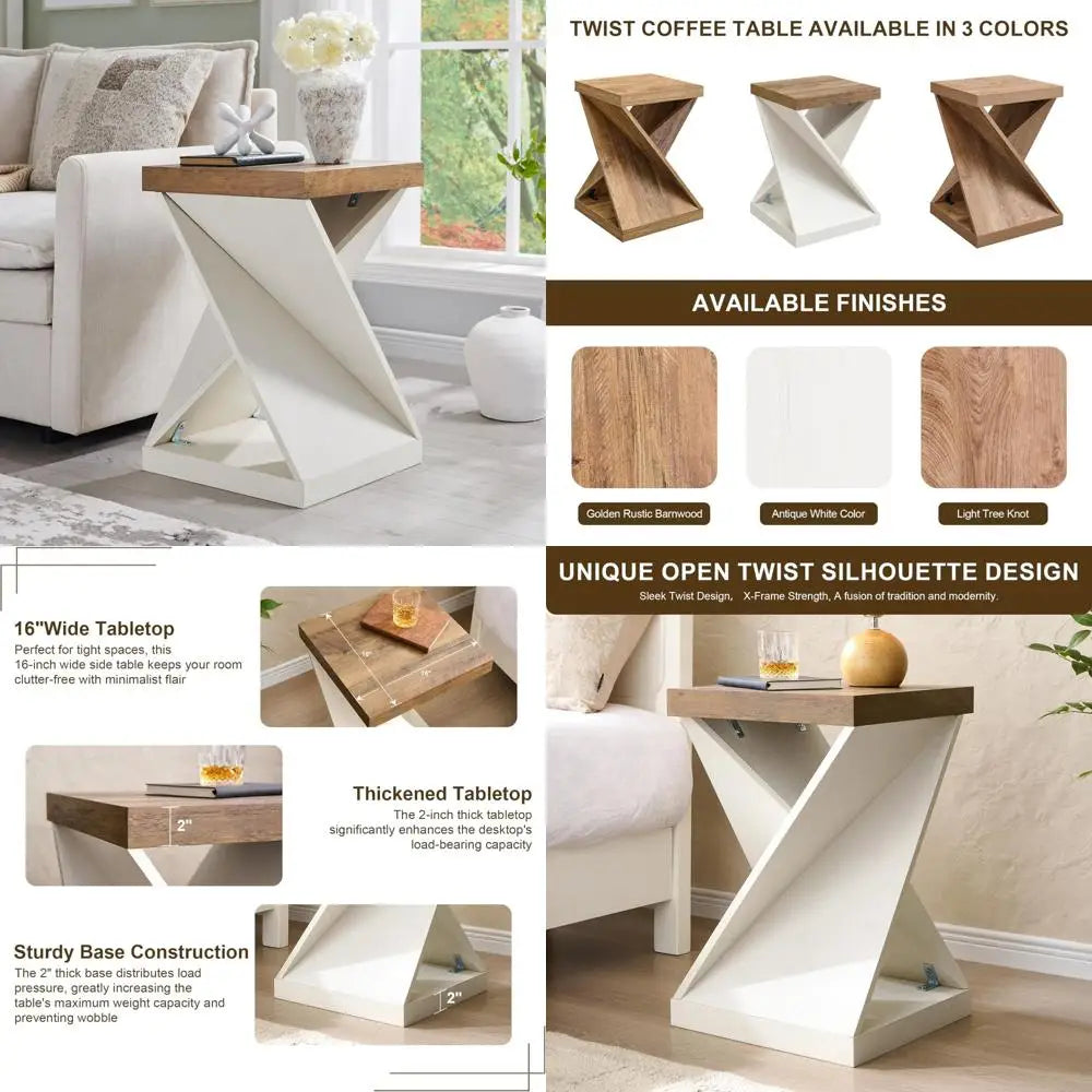 Rustic Twisted Pedestal Nightstand, Square Wooden End Table, Farmhouse Style Bedside Table