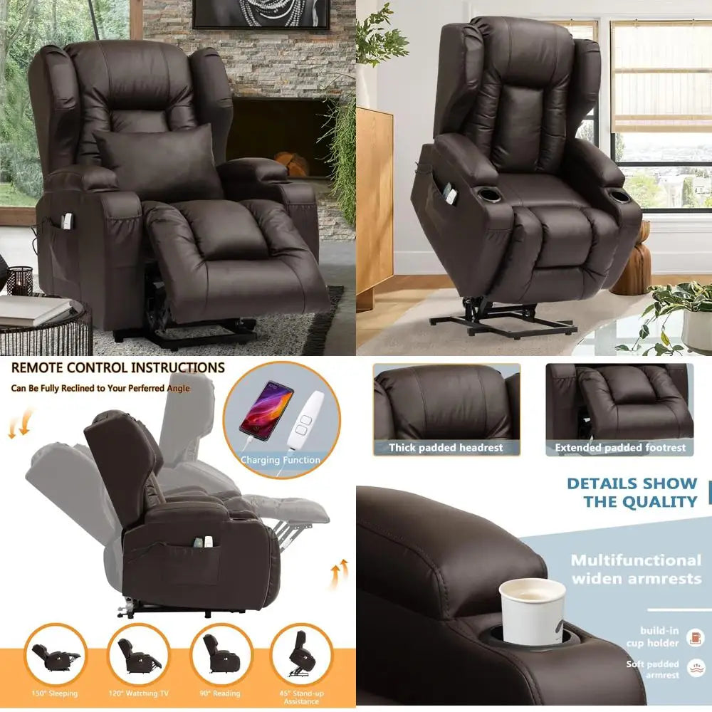 Elderly Power Lift Recliners with Massage, Heating, and Plush PU Leather Comfort