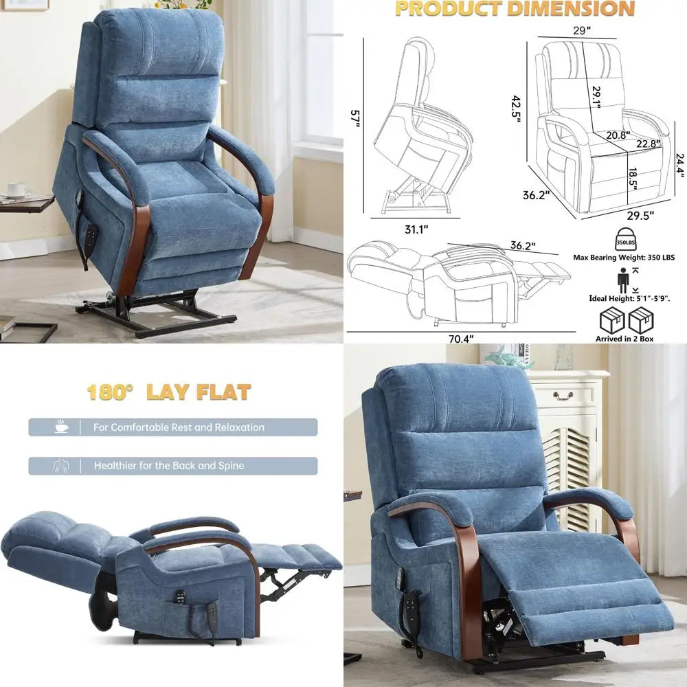 Dual Motor Power Lift Recliner with Massage and Heat, Flat Laying Capability for Elderly Assistance and Standing Support