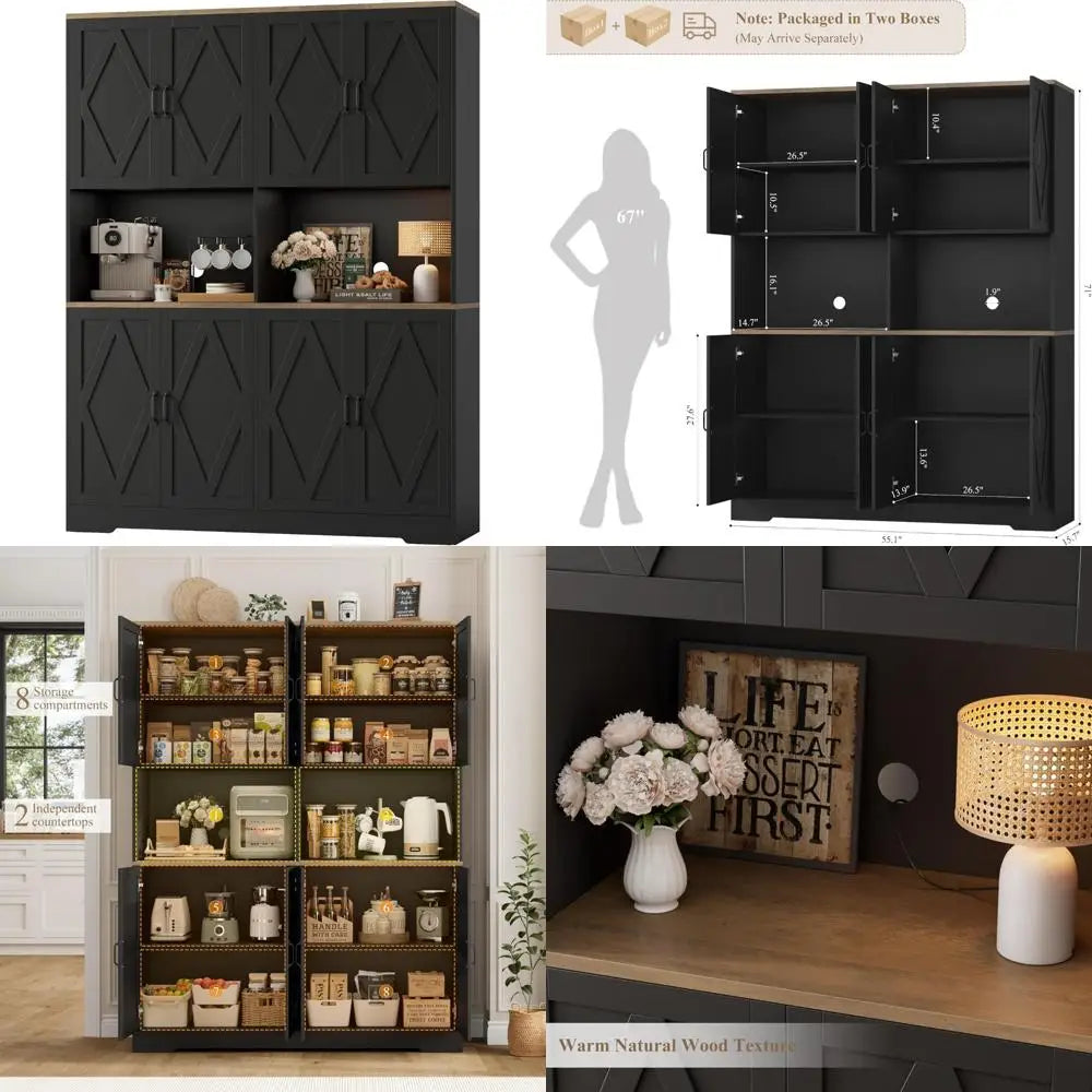 71-Inch Tall Wide Kitchen Pantry Cabinet with Storage and Microwave Stands