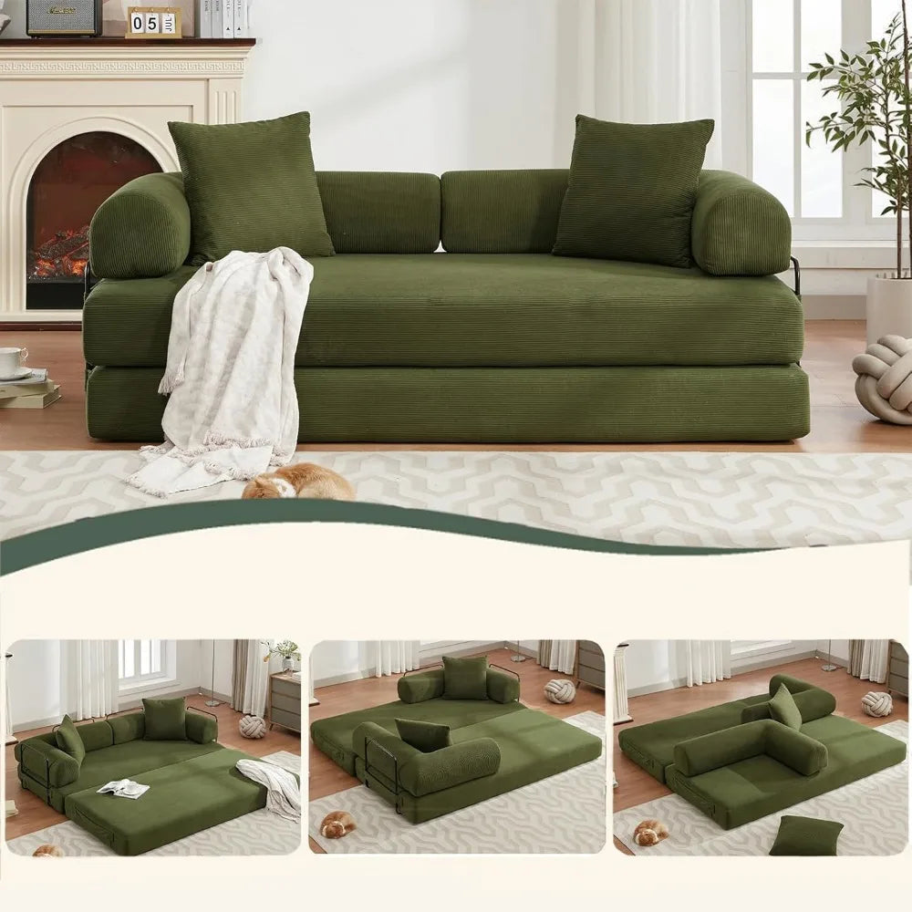 Convertible Folding Sofa Bed, Modular Floor Sofa with Removable Backrest, Corduroy Folding Mattress Couch with Fixed-Shape Frame