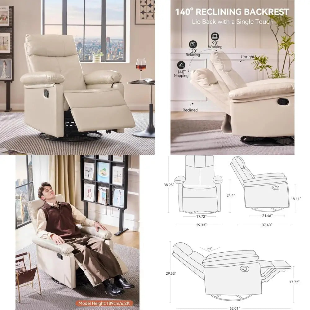 Manual Reclining Glider Chair with 360° Swivel, 30° Rocker, Adjustable Backrest, Footrest, and Lumbar Support for Nursing Comfor