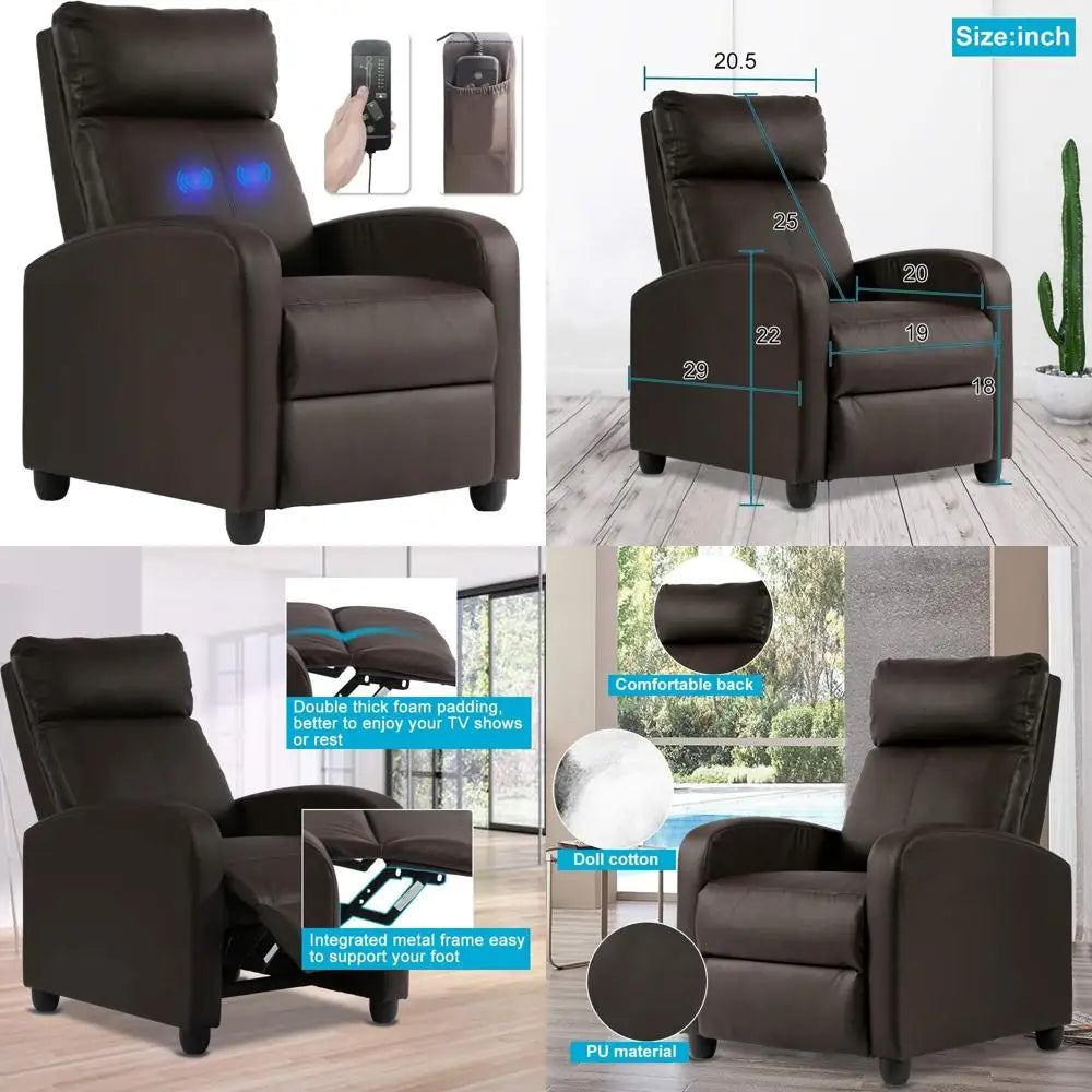 Modern PU Leather Recliner Sofa with Massage and Reading Chair Features for Home Theater and Living Room Comfort