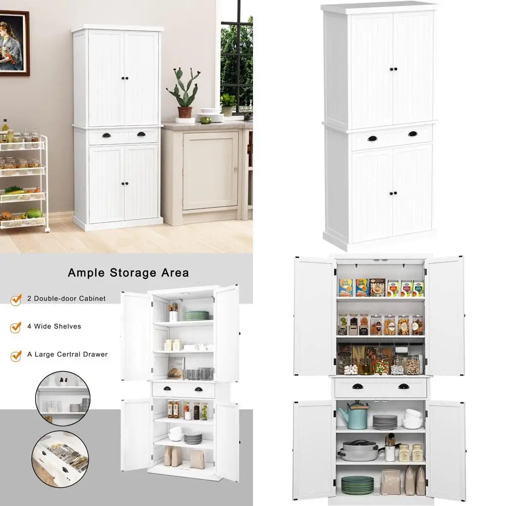 Freestanding Kitchen Pantry Storage Cabinet with Doors and Adjustable Shelves, Dining Room Larder Cupboard
