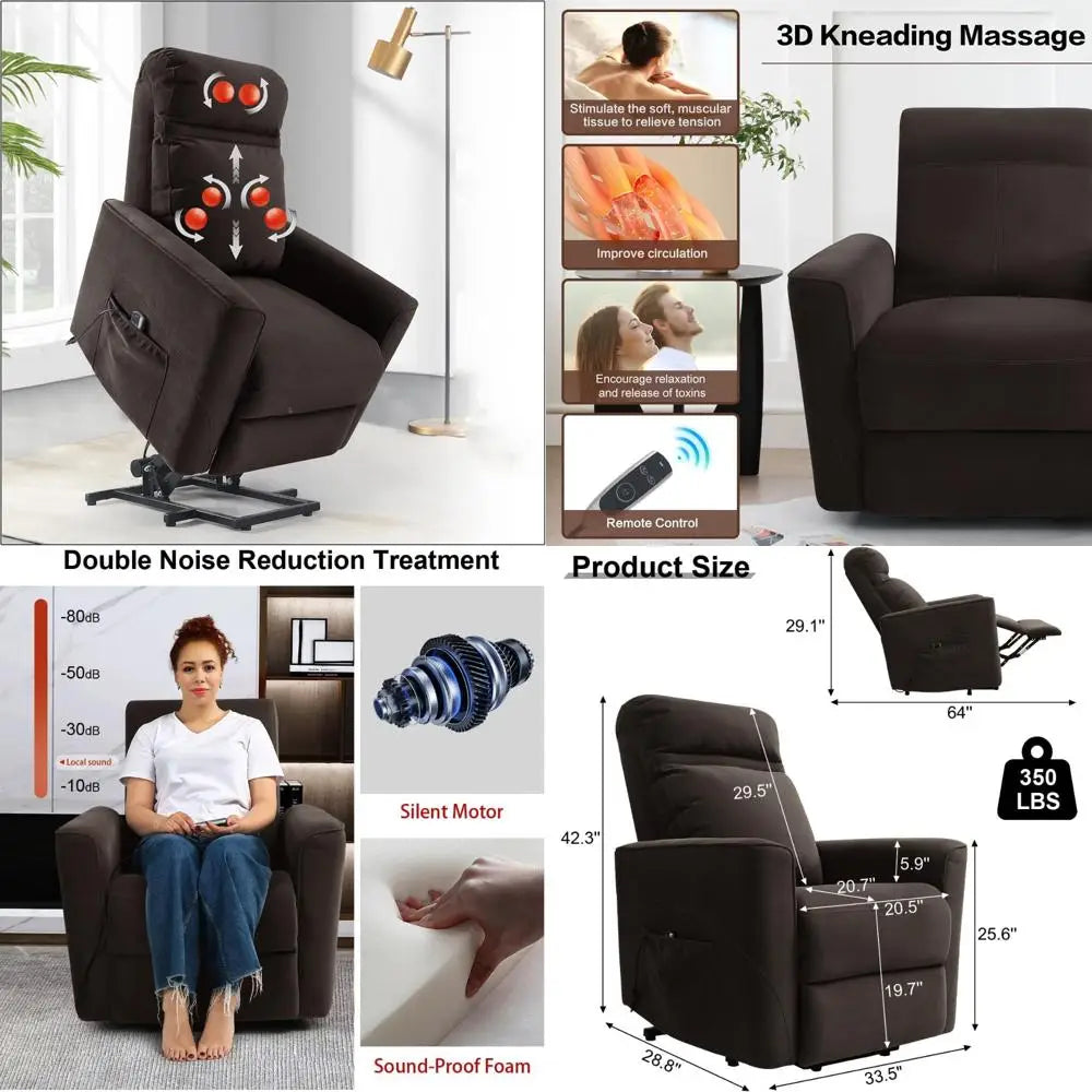 3D Massage Power Lift Recliner Chair, Dual Motor Silent Operation, Comfortable Lift Chair for Elderly and Adults, Compact Reclin